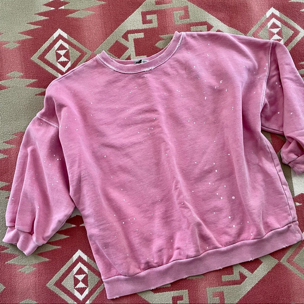 All Saints Distressed Pink Crewneck Sweatshirt Cropped Size Medium